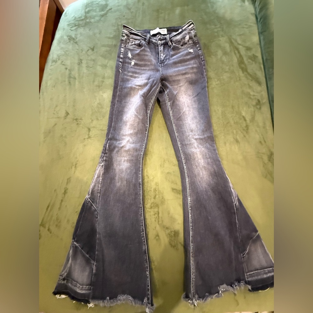 Bridge by Gly High-Rise Dark Wash Flared Jeans - Distressed Edge